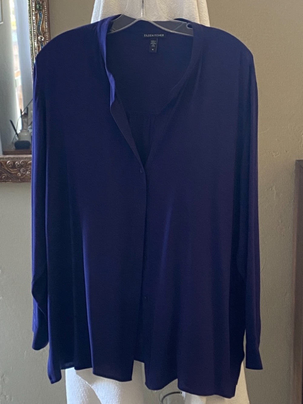 Eileen Fisher Deep Indigo Button-Front Long Sleeve Top